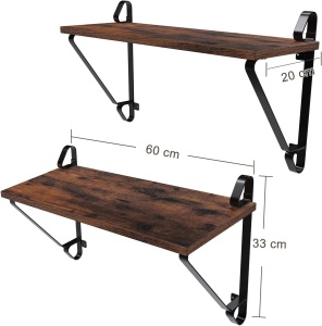 VASAGLE Rafturi de perete suspendate, set 2 bucati, 60x20x33cm, stil industrial, maro rustic si negru - Img 3