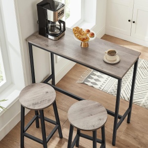 VASAGLE Set 2 scaune bar inalte, sezut rotund, cadru din otel, inaltime 65 cm, stil industrial, gri - Img 2