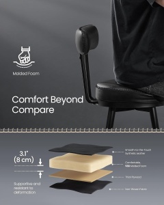 VASAGLE set 2 scaune de bar rotative 360°, cu spatar, inaltime 101 cm, piele sintetica, cadru otel, stil modern, negru - Img 4