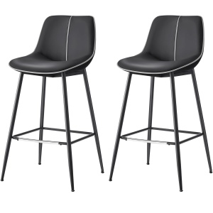 VASAGLE Set 2 scaune de bar, spatar ergonomic din piele ecologica, cadru metalic, 50x50x99 cm, negru - Img 1