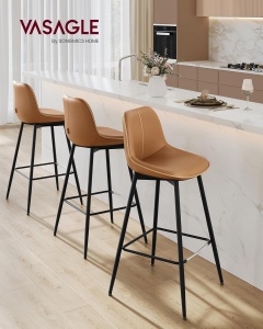 VASAGLE Set 2 scaune de bar, spatar ergonomic din piele ecologica, cadru metalic, 50x50x99 cm, maro caramel - Img 2