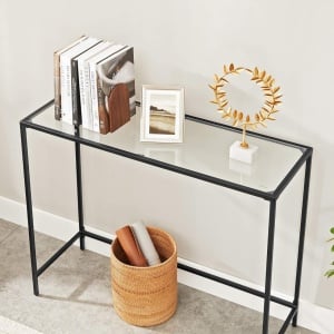Consola cu blat din sticla securizata, Vasagle, 100 × 35 × 80 cm, negru - Img 6