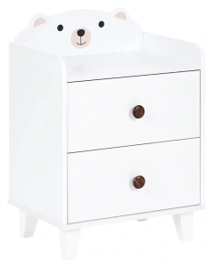 Noptiera pentru copii MIMILI, 2 sertare, 56 cm, alba, MDF si lemn de pin, design scandinav