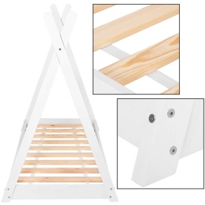 Pat din lemn pentru copii, model TeePee, somiera inclusa, 61x146x130 cm, alb - Img 3