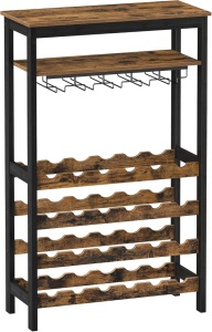 Raft pentru vinuri Vasagle, 24 sticle, suport pahare inclus, maro rustic