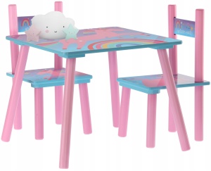 Set mobilier copii Melbi masa si 2 scaune, albastru roz, 50x50x42 cm - Img 4