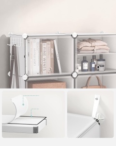 SONGMICS Dulap modular pantofi cu 10 compartimente, cu usi transparente, 83x32x156 cm, alb - Img 3