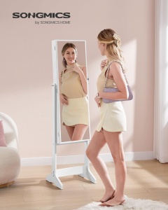 SONGMICS Oglinda de podea cu suport, din MDF, spatiu de depozitare, 41x37x152 cm, alb - Img 2