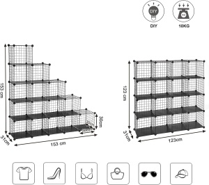 SONGMICS Organizator cu 16 cuburi modulare de depozitare, configurabil, metalic, 123x31x123cm, negru - Img 3