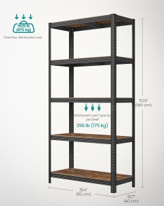 SONGMICS Raft cadru metalic modular pentru depozitare, 5 polite, 180x90x40 cm, sarcina 875 kg, maro rustic - Img 3