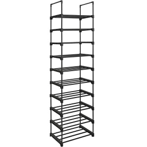 SONGMICS Raft de depozitare pantofi pe 10 niveluri, metal, instalare modulara, 30x45x174cm, negru