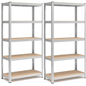 SONGMICS Set de 2 Rafturi de depozitare, cadru din otel armat, polite din MDF, max 2x875kg, 180x90x40cm, gri