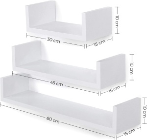 SONGMICS Set de 3 rafturi de perete plutitoare, MDF lucios, 30/45/60 cm, alb - Img 3