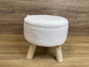 Taburet pentru copii, rotund, spatiu depozitare, 30x28cm, maxim 50kg, alb - Img 4