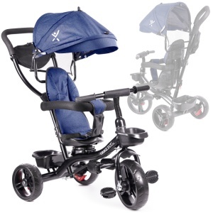 Tricicleta 3in1 105x52x94 cm, cu sezut rotativ 360°, roti fara aer, copertina reglabila, bleumarin - Img 2