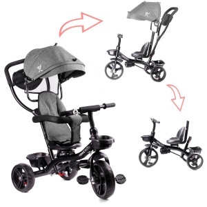 Tricicleta 3in1 105x52x94 cm, cu sezut rotativ 360°, roti fara aer, copertina reglabila, gri - Img 2