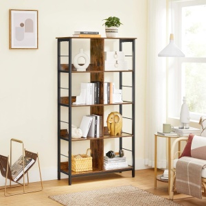 VASAGLE Biblioteca cu rafturi deschise, 8 compartimente, design industrial, 80x33x149cm, maro retro si negru - Img 4