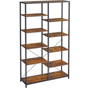 VASAGLE Biblioteca cu suport de depozitare pe 5 etaje, 30x100x170cm, stil industrial, maro rustic si negru - Img 1