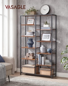 VASAGLE Biblioteca cu suport de depozitare pe 5 etaje, 30x100x170cm, stil industrial, maro rustic si negru - Img 2