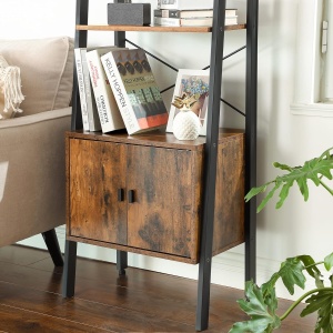 VASAGLE Biblioteca tip scara, cu dulap si 4 rafturi din MDF, stil industrial, 34x56x172cm, maro rustic si negru - Img 2