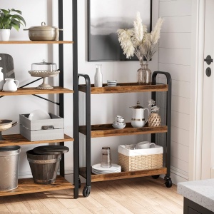 VASAGLE Carucior de servire pe roti pentru bucatarie, cu 3 polite, stil industrial, 26x66x85cm, maro rustic - Img 4
