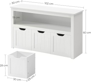 VASAGLE Comoda cu spatiu depozitare jucarii, 3 dulapuri mobile, 102x30x60 cm, alb - Img 4