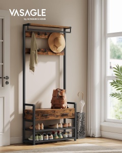 VASAGLE Cuier cu polite de depozitare pantofi si 2 sertare, cadru din otel, stil industrial, 30x80x182cm, maro rustic - Img 2
