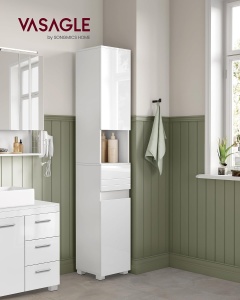 VASAGLE Dulap de baie tip coloana, din MDF, cu sertar si 2 usi, 30x30x170cm, alb - Img 2
