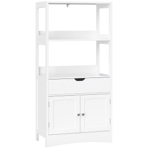 VASAGLE Dulap de depozitare pentru baie cu sertar, 2 usi, 2 rafturi, 60x32x122cm, alb - Img 1