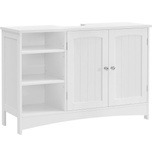VASAGLE Dulap lavoar baie, cu 2 usi si un compartiment deschis cu rafturi reglabile, 90x30x60cm, alb - Img 1