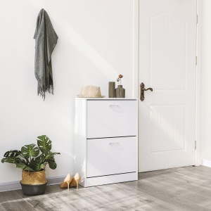 VASAGLE Dulap pantofi cu 2 usi rabatabile, din MDF, pentru 8-12 perechi, 60x24x84cm, alb - Img 2