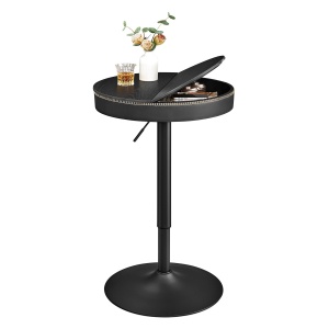 VASAGLE Masa de bar neagra, 59x59x(83-105) cm – inaltime reglabila, compartiment de depozitare - Img 2