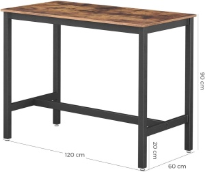 VASAGLE Masa de bar pentru bucatarie, dreptunghiulara, inalta, cadru de otel, 60x120x90cm, stil industrial, maro rustic si negru - Img 3