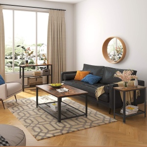 VASAGLE Masa de cafea laterala, cu 2 nivele, cadru din otel, 60x30x60cm, maro rustic - Img 2