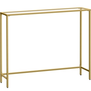 VASAGLE Masa de intrare, blat din sticla securizata, cadru metalic, 20x100x80 cm, auriu - Img 1