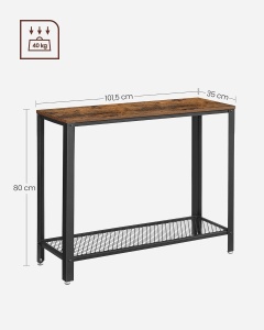VASAGLE Masa de intrare, cadru metalic cu blat din lemn, industrial, 102x35x80cm, maro rustic si negru - Img 3