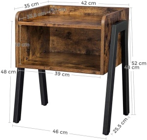 VASAGLE Noptiera cu compartiment de depozitare frontal deschis, MDF, 42x35x52cm, maro rustic - Img 3