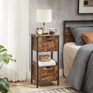 VASAGLE Noptiera inalta, din MDF, cu 2 sertare reglabile, 37x30x80 cm, maro rustic - Img 3