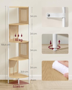 VASAGLE Raft de colt boho, cadru metalic, polite MDF si panouri poliratan, 32x32x156cm, bej - Img 3