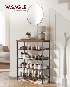 VASAGLE Raft de pantofi, 5 nivele reglabile din plasa, pentru 12-16 perechi, 75x30x93 cm, maro rustic - Img 2