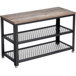 VASAGLE Raft pentru pantofi cu 2 polite, 73x30x45cm, otel, stil industrial, gri stejar si negru - Img 1