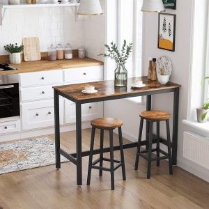 VASAGLE Set 2 scaune bar inalte, sezut rotund, cadru din otel, inaltime 65 cm, stil industrial, maro rustic si negru - Img 4