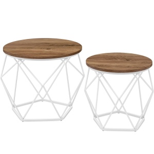 VASAGLE Set de 2 mese de cafea rotunde, cadru otel si blat detasabil, 40cm si 50cm, alb si maro - Img 1