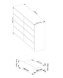 Comodă AKORD K140 albă, 138 cm, 8 sertare, albă, 138x40x99 cm - Img 6