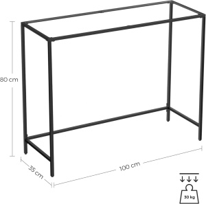 Consola cu blat din sticla securizata, Vasagle, 100 × 35 × 80 cm, negru - Img 3