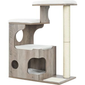 FEANDREA Ansamblu de joaca pisici, tip copac, din lemn, 66x40x86 cm, gri