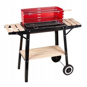 Gratar metalic pe carbuni, tava cromata, cu spita pentru rotisor, 93x84x42cm
