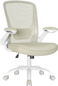 Scaun ergonomic birou, SONGMICS OBN37BK, spatar plasa, ajustabil, crem