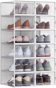 Set 12 cutii pentru pantofi stivuibile, din plastic, Songmics, alb