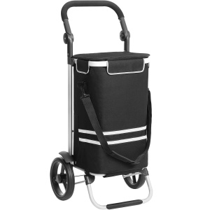 SONGMICS Carucior de cumparaturi piata, pliabil, compartiment frigorific, multifunctional, 44x35x100 cm, negru - Img 1
